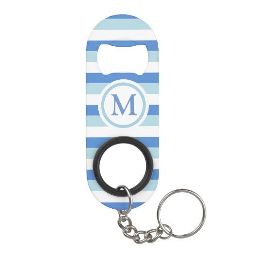 Blau-weiß gestreiftes Monogramm Mini Flaschenöffner (Rückseite)