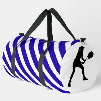 Blau-Weiß gestreiftes Tennisspieler-Mädchen Duffle Bag