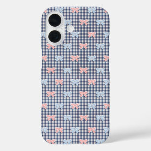Blau Weiß Gingham Rosa Blau Kokette Schleifen Tren iPhone 16 Hülle