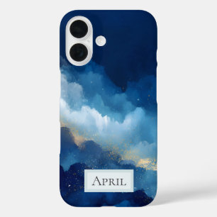 Blau, Weiß & Gold Abstrakt iPhone 16 Hülle