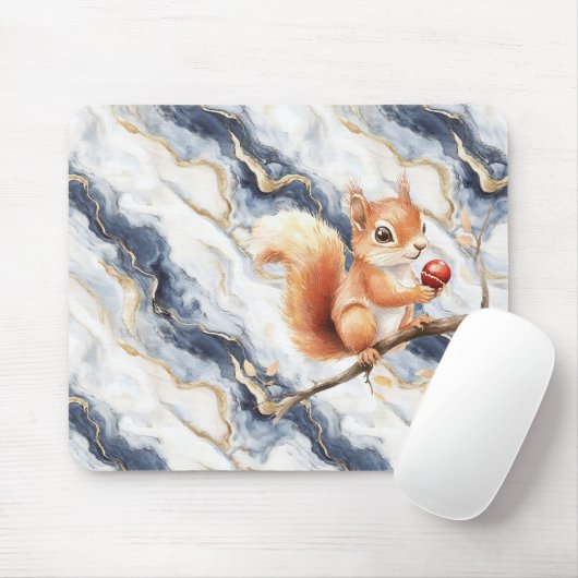Blau Weiß Gold Abstraktes Eichhörnchen Apfel Mousepad (Mit Mouse)