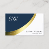 Blau-Weiß-Gold-Dekoration mit Monogramm und Foto Visitenkarte (Vorderseite)