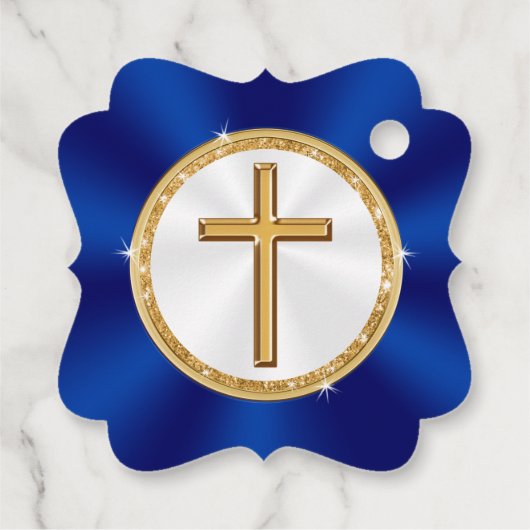 Blau, Weiß, Gold, Personalisierte Kirchenfavoriten Geschenkanhänger (Rückseite)