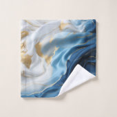 Blau, Weiß, Goldmarmor auf Seide Badhandtuch Set (Waschlappen)