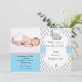 Blau, Weiß, Grau Elefant 🐘 Baby Foto Ankündigung (Stehend Vorderseite)