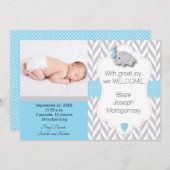 Blau, Weiß, Grau Elefant 🐘 Baby Foto Ankündigung (Vorne/Hinten)