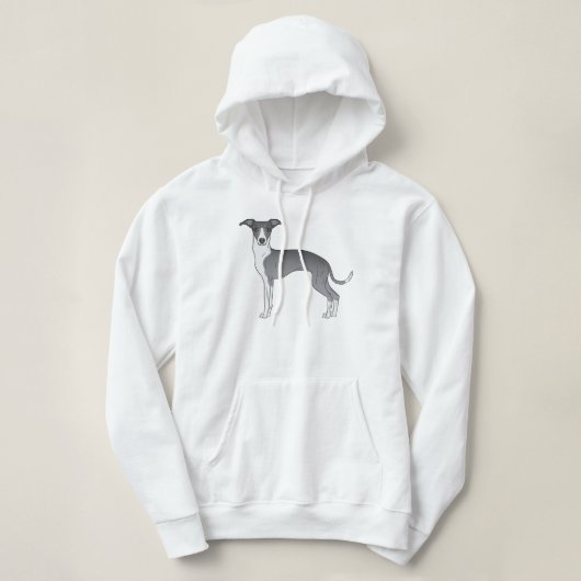 Blau-Weiß-Greyhound-Cartoon Hoodie (Design vorne)