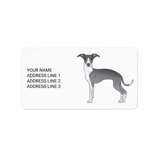 Blau-Weiß-Greyhound mit benutzerdefiniertem Text Adressaufkleber (Vorne)
