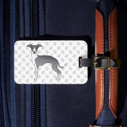 Blau-Weiß-Greyhound mit benutzerdefiniertem Text Gepäckanhänger (Vorderseite Insitu 4)