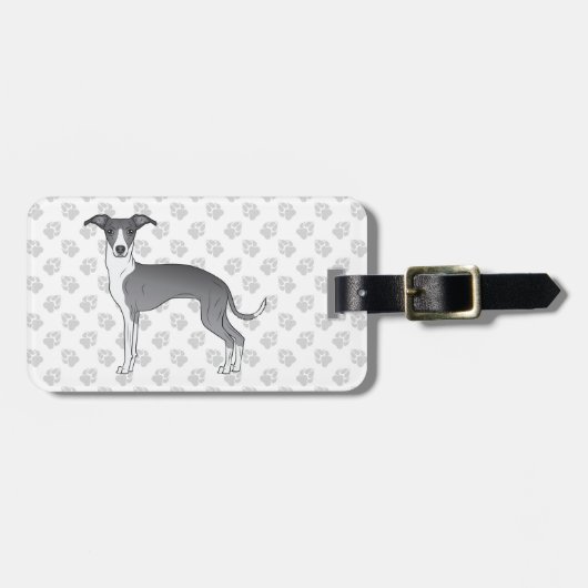 Blau-Weiß-Greyhound mit benutzerdefiniertem Text Gepäckanhänger (Vorderseite horizontal)