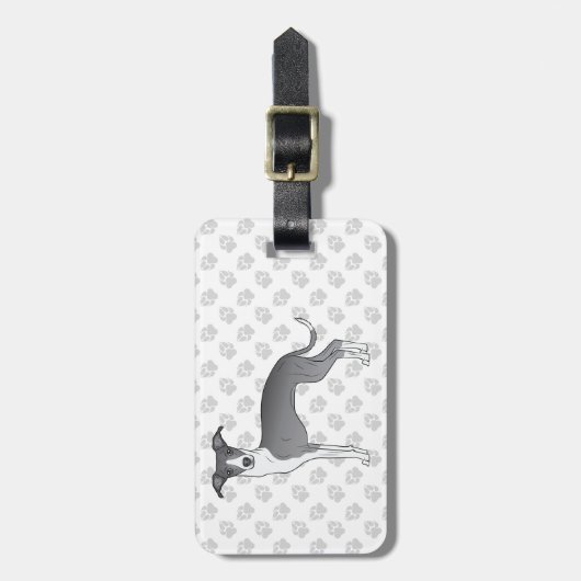 Blau-Weiß-Greyhound mit benutzerdefiniertem Text Gepäckanhänger (Vorderseite vertikal)