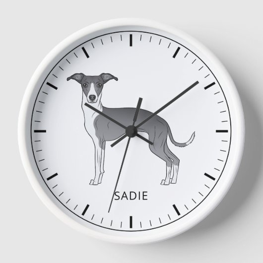 Blau-Weiß-Greyhound mit benutzerdefiniertem Text Uhr (Vorderseite)