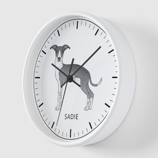 Blau-Weiß-Greyhound mit benutzerdefiniertem Text Uhr (Winkel)