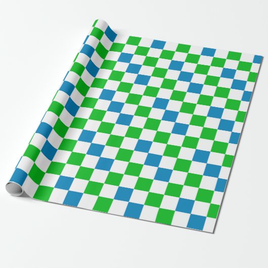 Blau Weiß Grün Kariertes Design Geschenkpapier (Ungerollt)