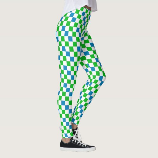 Blau Weiß Grün Kariertes Design  Leggings (Rechts)