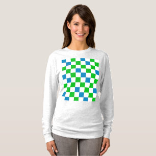 Blau Weiß Grün Kariertes Design T-Shirt
