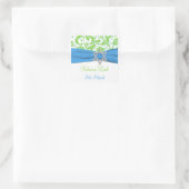 Blau, Weiß, grüner Damask Bat Mitzvah Sticker (Tasche)