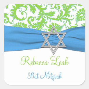 Blau, Weiß, grüner Damask Bat Mitzvah Sticker