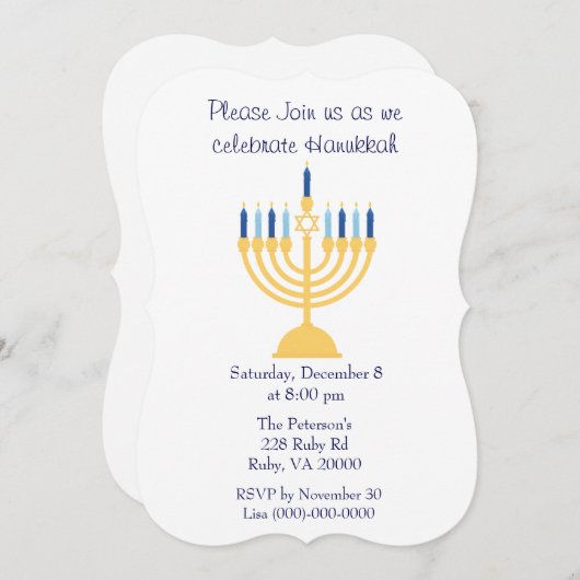 Blau-Weiß-Hanukkah-Party Einladung (Vorne/Hinten)