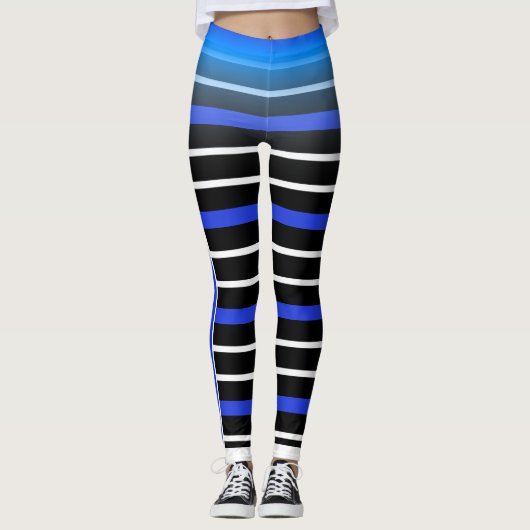 Blau/Weiß Horizontal Streifen Wählen Sie Ihre Farb Leggings (Vorderseite)