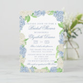 Blau-Weiß-Hydrangea-Brautparty Einladung (Stehend Vorderseite)
