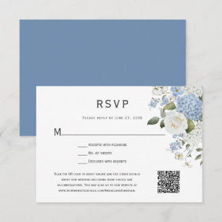 Blau-Weiß-Hydrangea, Weiße Rosen, Blüten RSVP Karte
