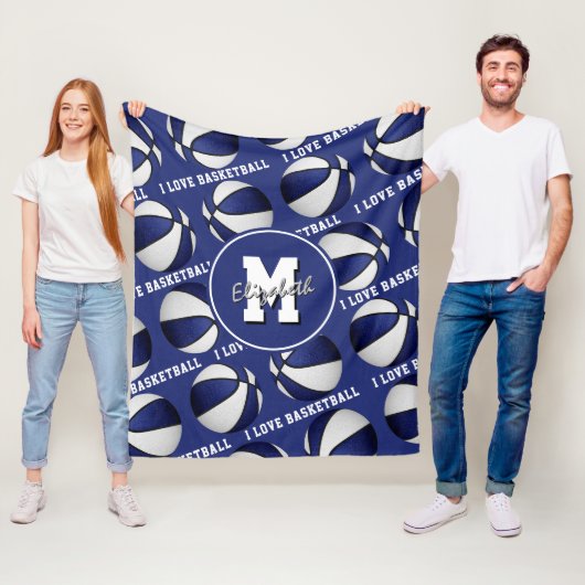 Blau weiß I Liebe Basketballmannschaft Farben Flee Fleecedecke (Beispiel)