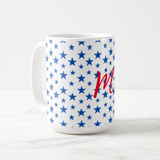 Blau-Weiß-individualisierbares Sternmuster Kaffeetasse (Vorderseite Links)
