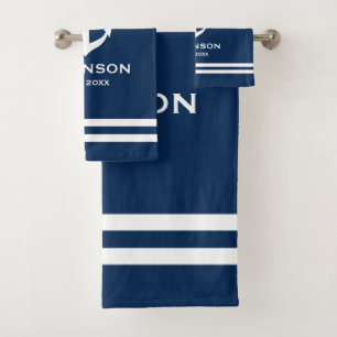 Blau-Weiß-individuelle Name der Nautikanker Badhandtuch Set