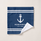 Blau-Weiß-individuelle Name der Nautikanker Badhandtuch Set (Waschlappen)