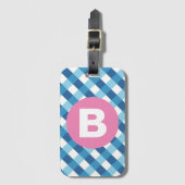 Blau-weiß kariert mit rosa Monogramm Gepäckanhänger (Vorderseite Vertikal)