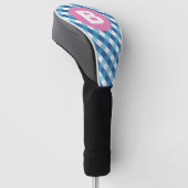 Blau-weiß kariert mit rosa Monogramm Golf Headcover (angewinkelt)