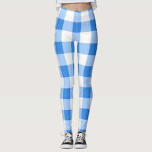 Blau-Weiß kariertes Gingham-Muster Leggings