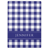 Blau-weiß kariertes Gingham-Muster Namensdruck Klemmbrett (Rückseite)