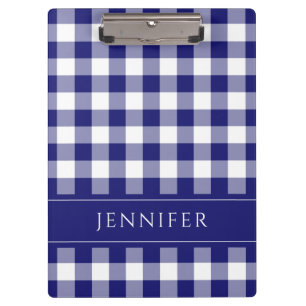 Blau-weiß kariertes Gingham-Muster Namensdruck Klemmbrett