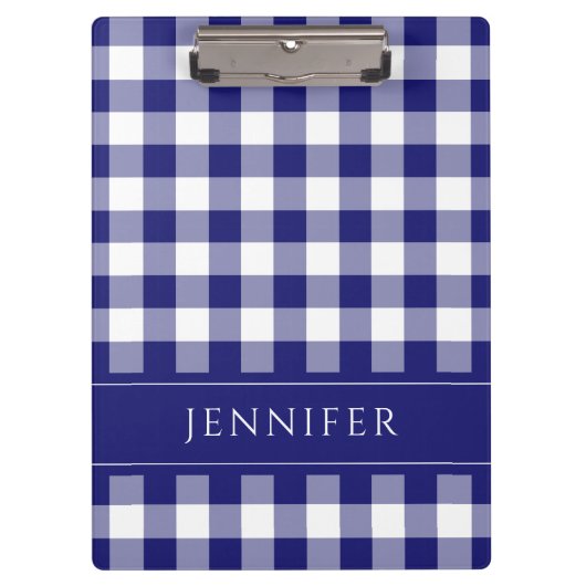 Blau-weiß kariertes Gingham-Muster Namensdruck Klemmbrett (Vorderseite)