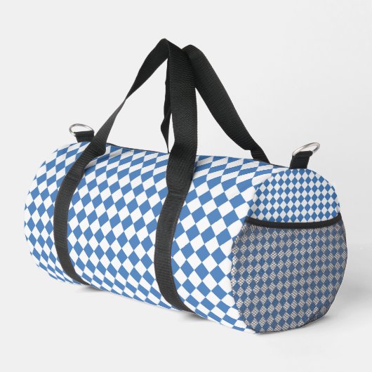 Blau-Weiß-Karo-Diamant-Muster Klein Duffle Bag (Rechte Ecke)