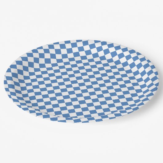 Blau Weiß Karo Diamantmuster Pappteller (Schrägansicht)