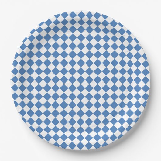 Blau Weiß Karo Diamantmuster Pappteller (Vorderseite)
