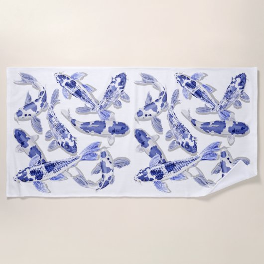 Blau-Weiß-Koi Strandtuch (Vorderseite)