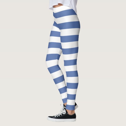 Blau-Weiß-Kornblume, horizontal gestreift Leggings (Links)
