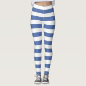 Blau-Weiß-Kornblume, horizontal gestreift Leggings (Vorderseite)