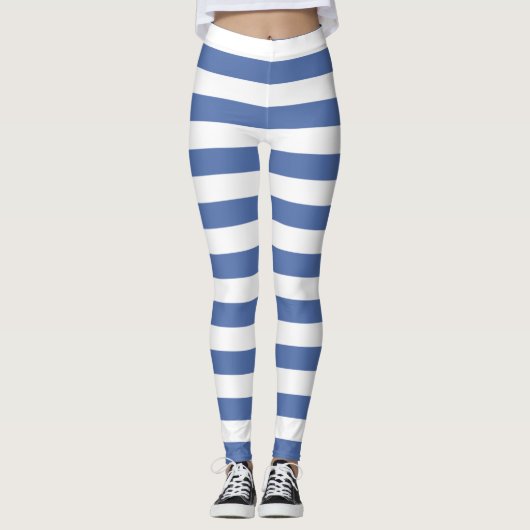 Blau-Weiß-Kornblume, horizontal gestreift Leggings (Vorderseite)