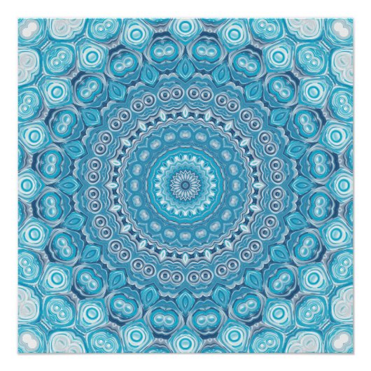 Blau-Weiß-Mandala-Muster Poster (Vorderseite)