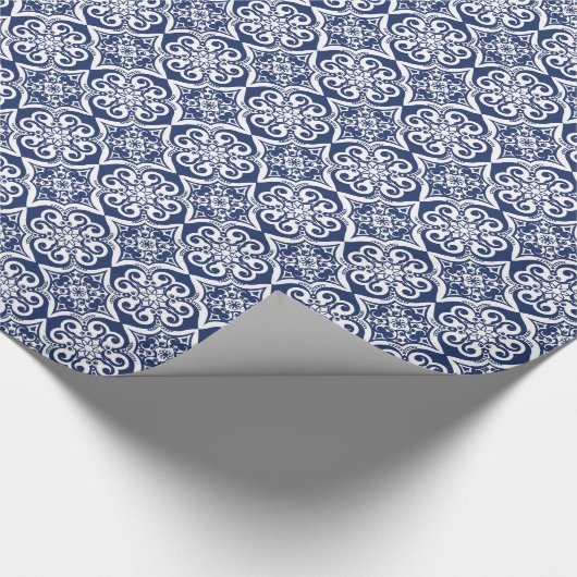 Blau-Weiß-marokkanisches Muster Geschenkpapier (Ecke)