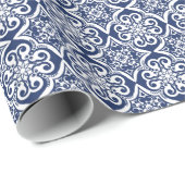 Blau-Weiß-marokkanisches Muster Geschenkpapier (Rolleneckpunkt)