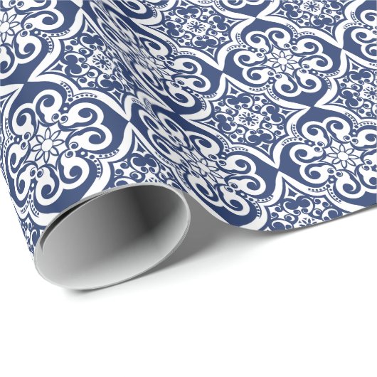 Blau-Weiß-marokkanisches Muster Geschenkpapier (Rolleneckpunkt)