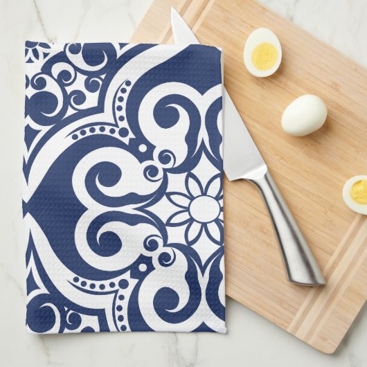 Blau-Weiß-marokkanisches Muster Geschirrtuch (Viertel Falte)