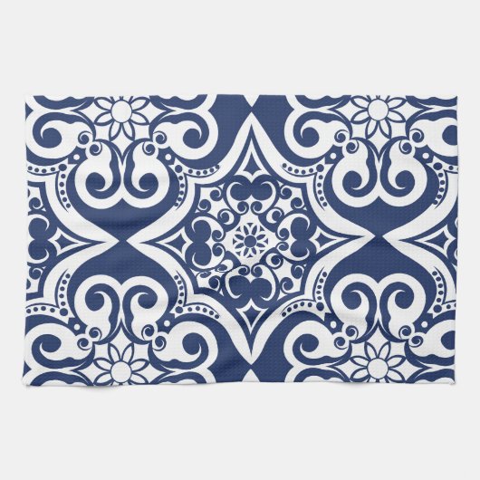 Blau-Weiß-marokkanisches Muster Geschirrtuch (Horizontal)