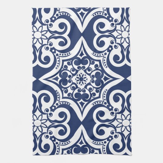 Blau-Weiß-marokkanisches Muster Geschirrtuch (Vertikal)